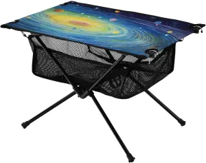 Portable Camping Table Foldable with Mesh Storage Lightweight Compact Camp Tent Side Table for Outside,Camping,Hiking,Tailgating,Space Galaxy