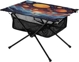 Portable Camping Table Foldable with Mesh Storage Lightweight Compact Camp Tent Side Table for Outside,Camping,Hiking,Tailgating,Space Painting