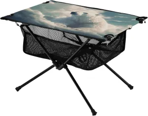 Portable Camping Table Foldable with Mesh Storage Lightweight Compact Camp Tent Side Table for Outside,Camping,Hiking,Tailgating,White Bear