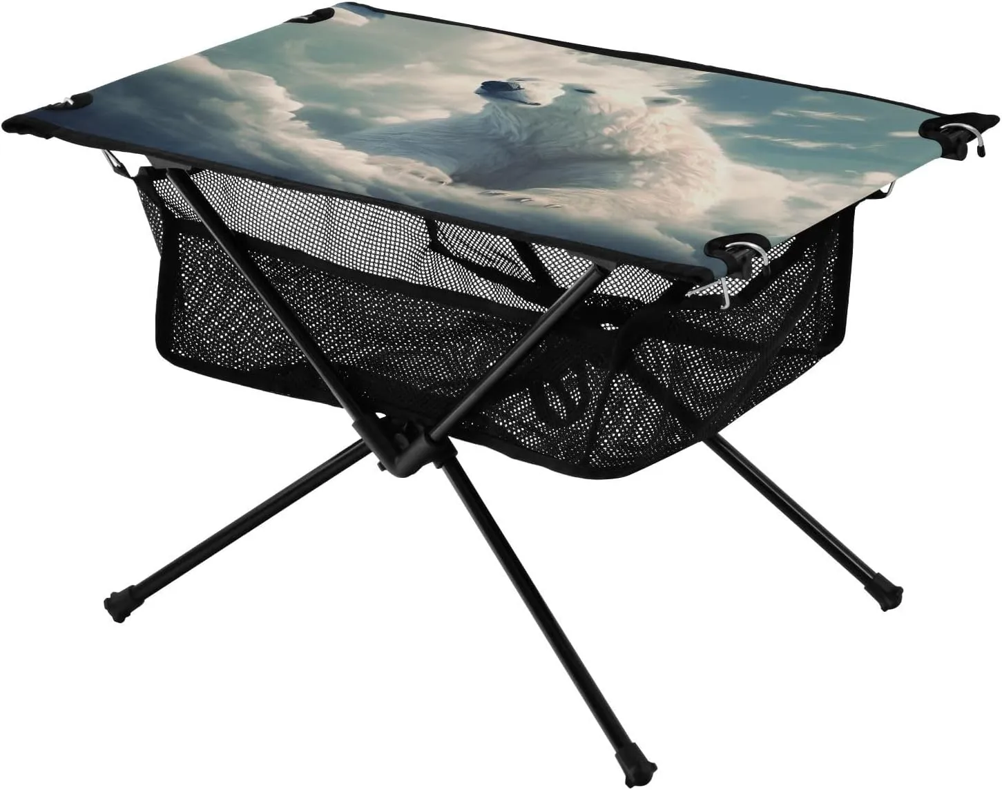 Portable Camping Table Foldable with Mesh Storage Lightweight Compact Camp Tent Side Table for Outside,Camping,Hiking,Tailgating,White Bear
