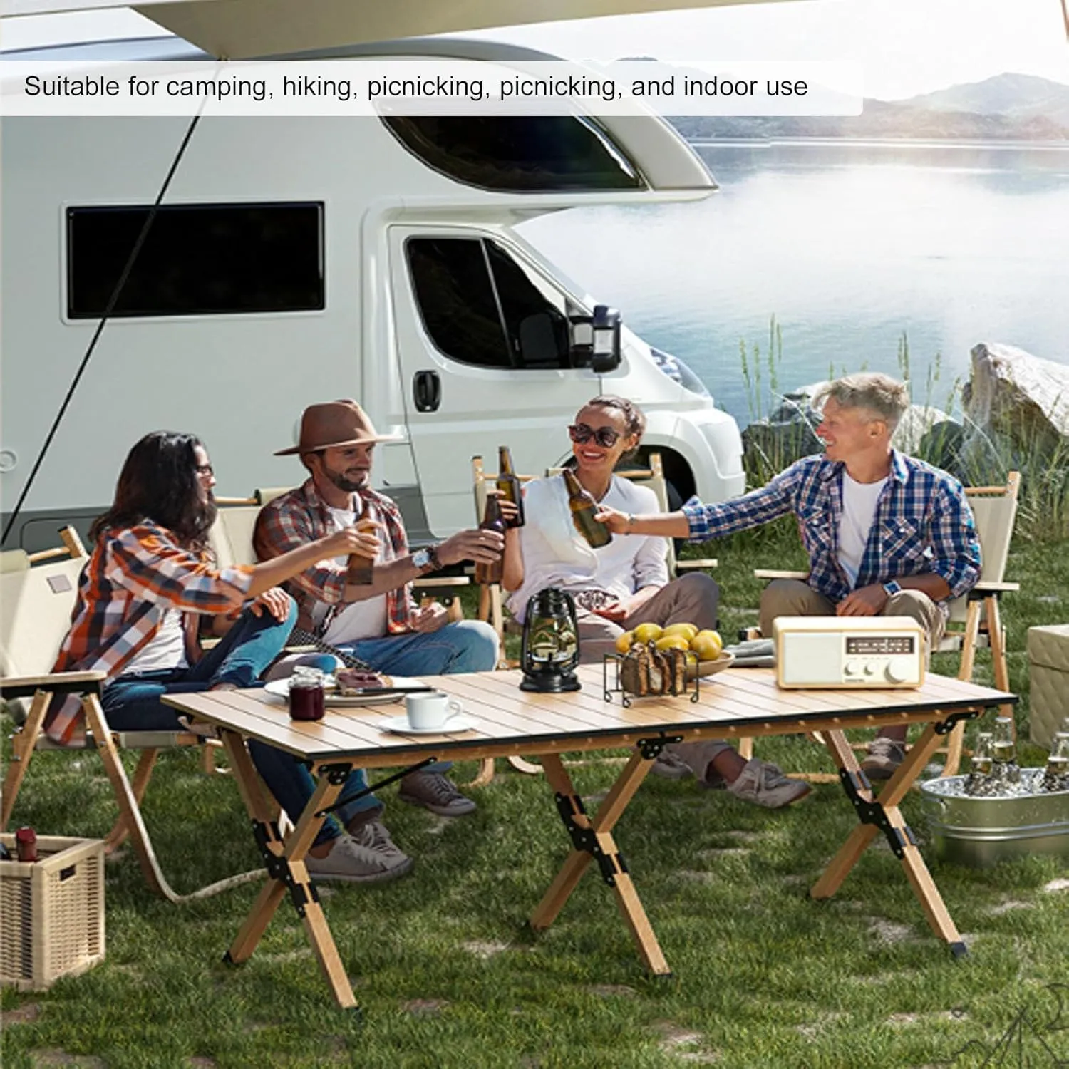 Portable Camping Table, Metal Folding Table, Small Compact Picnic Table, Garden Table, Lightweight Wood Grain Roll Up Table for Outdoor, Beach, Picnic, Backyards, BBQ and Party ( Size : 90cm )