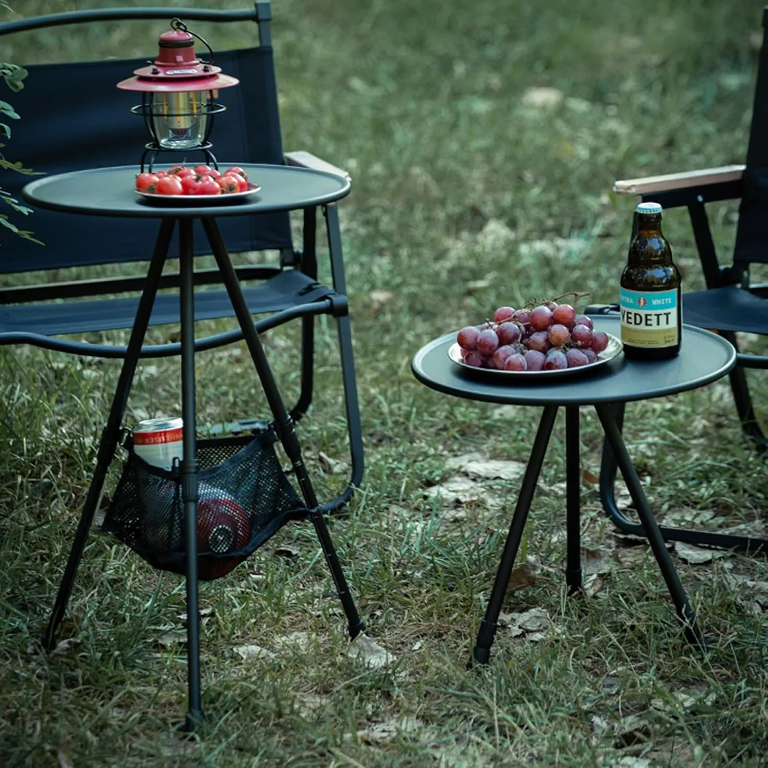 Portable Camping Table, Round Folding Table, Small Lightweight Outdoor Table with Adjustable Height and mesh Bag for Camping, Barbecue, Picnic, Beach, Fishing, Hiking or Indoor use(Khaki)