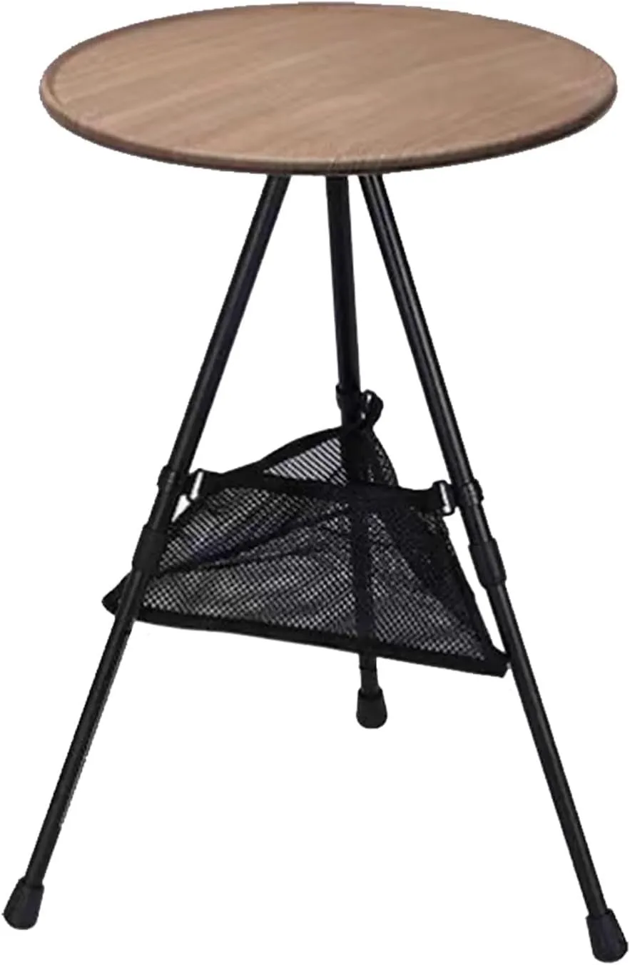 Portable Camping Table, Round Folding Table, Small Lightweight Outdoor Table with Adjustable Height and mesh Bag for Camping, Barbecue, Picnic, Beach, Fishing, Hiking or Indoor use(Khaki)