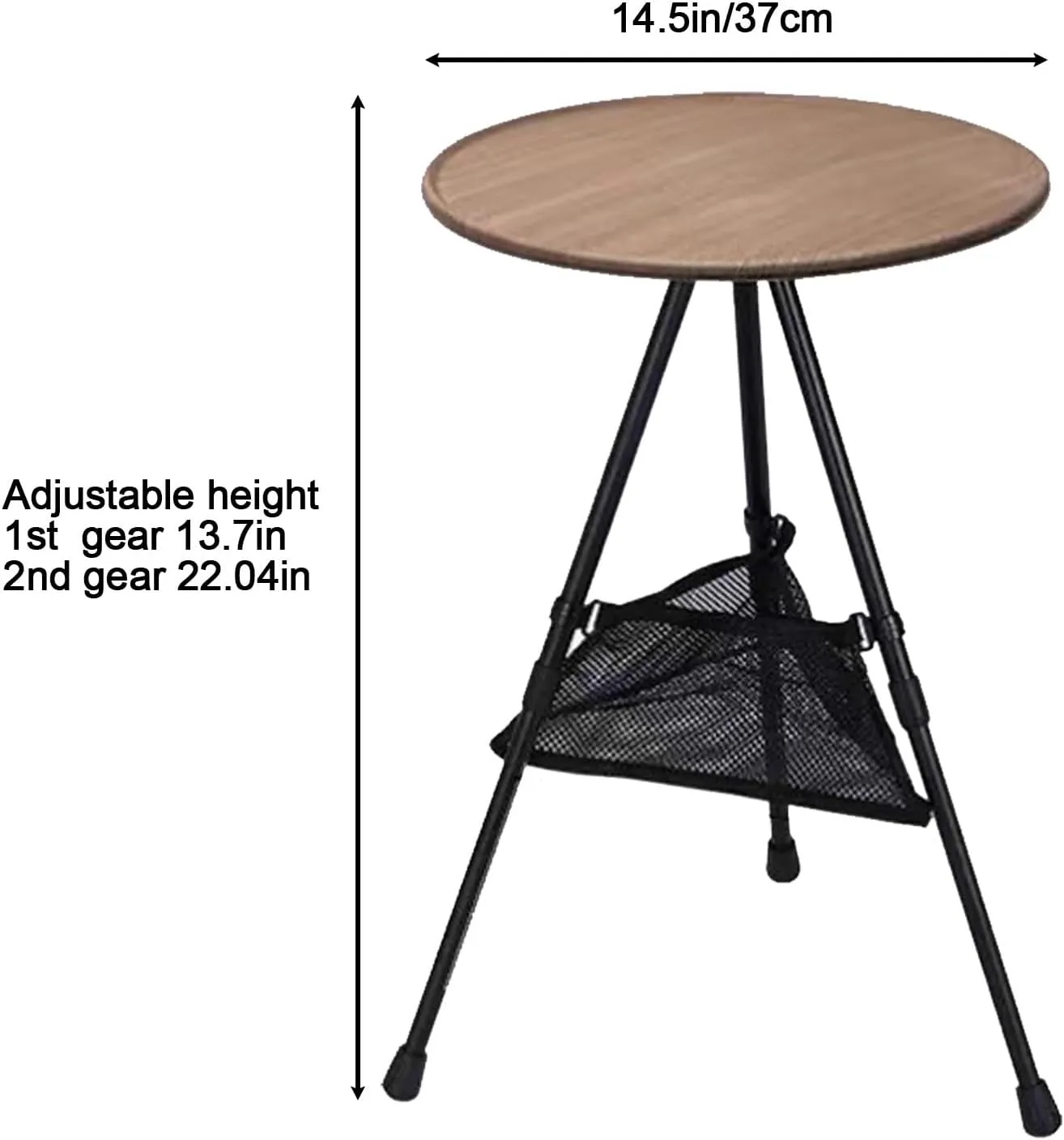 Portable Camping Table, Round Folding Table, Small Lightweight Outdoor Table with Adjustable Height and mesh Bag for Camping, Barbecue, Picnic, Beach, Fishing, Hiking or Indoor use(Khaki)