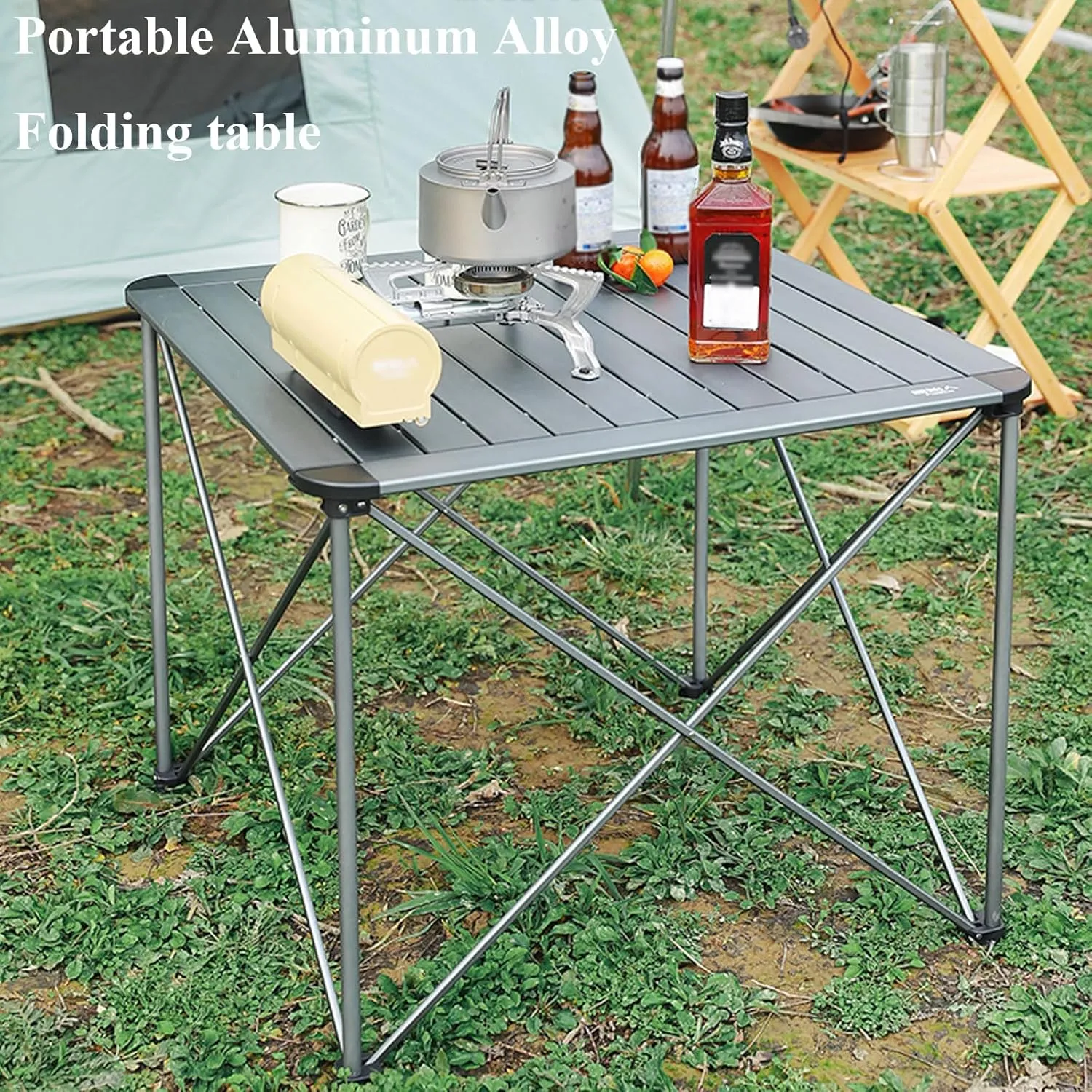 Portable Camping Table Ultralight Aluminum Lightweight Folding Beach Table Camp for Camping Hiking Outdoor Fishing,Champagne Brown