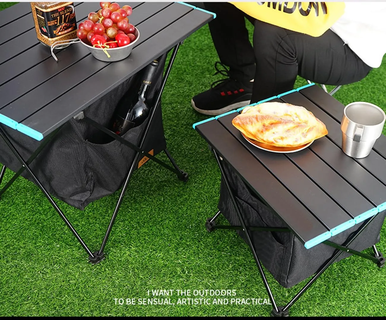 Portable Camping Table Ultralight Small Aluminum Camp Table with Storage Bag Folding Beach Table for Camping Hiking Backpacking Outdoor Picnic,Black,S
