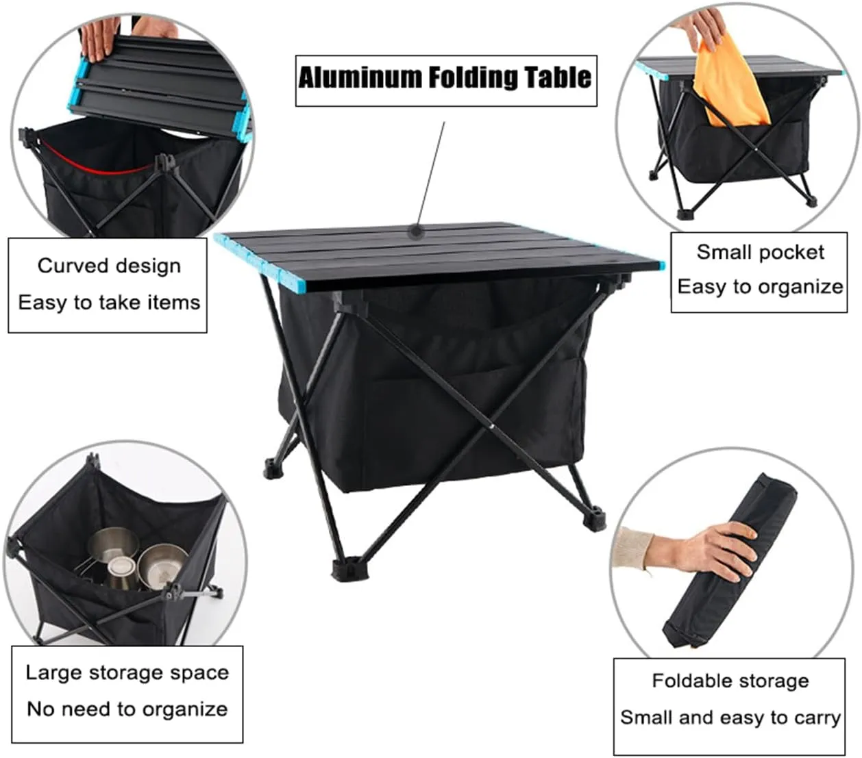 Portable Camping Table Ultralight Small Aluminum Camp Table with Storage Bag Folding Beach Table for Camping Hiking Backpacking Outdoor Picnic,Black,S