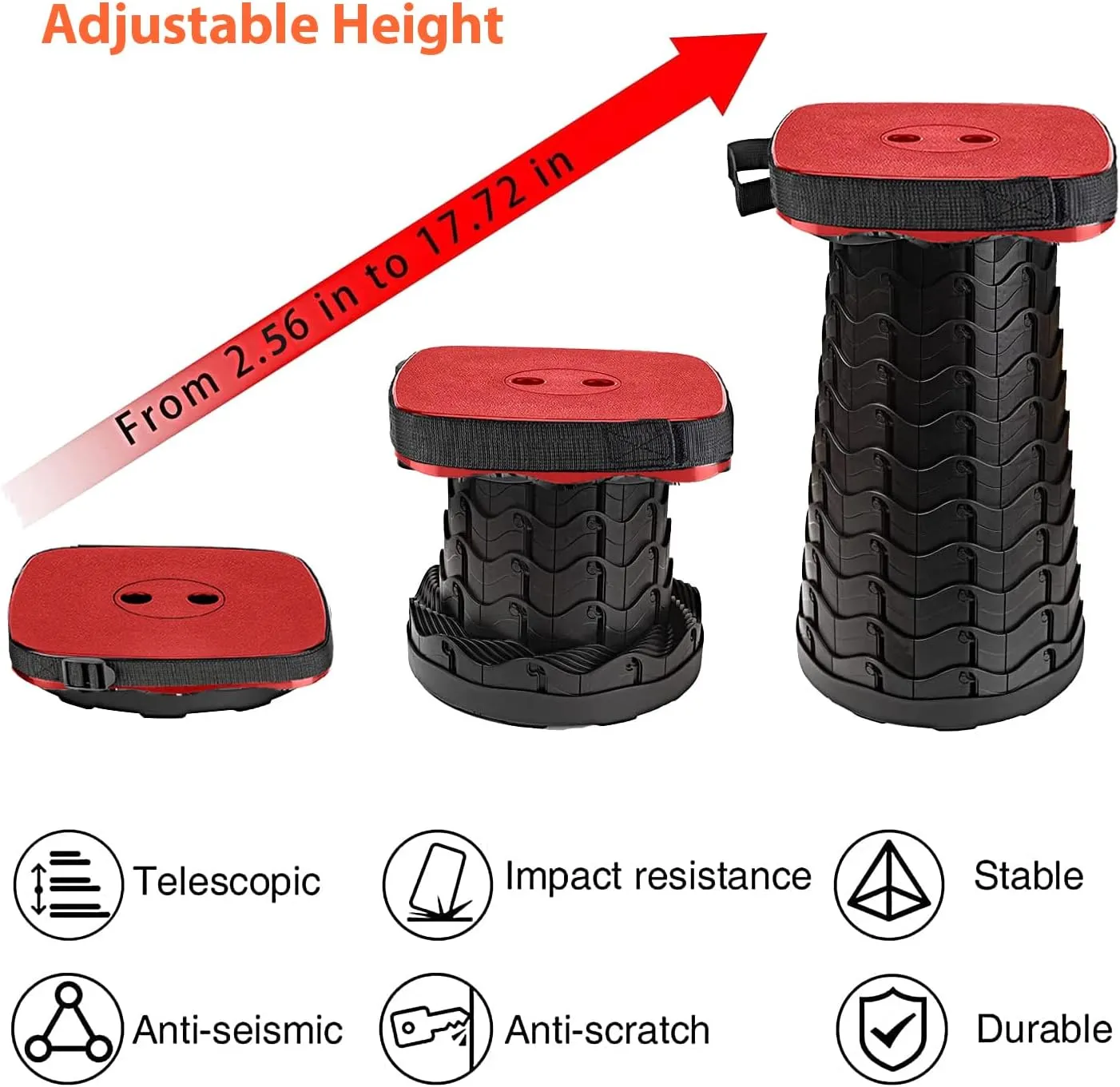 Portable Collapsible Stool Set - Heavy Duty Square Collapsible Stool   Thick Seat Cushion - 550lbs Load Capacity for Camping Travel Picnic Gardening (Red/Black)