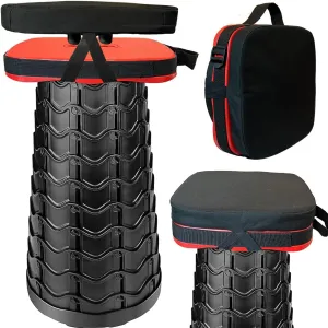 Portable Collapsible Stool Set - Heavy Duty Square Collapsible Stool   Thick Seat Cushion - 550lbs Load Capacity for Camping Travel Picnic Gardening (Red/Black)