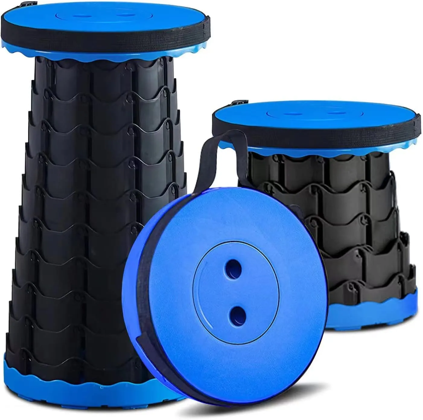 Portable Collapsilble Stool for Adults,Upgranded Folding Camping Seats with Load Capacity 400lbs Adjustable Heavy Telescopic Stool for Hiking Fishing BBQ (Blue)…