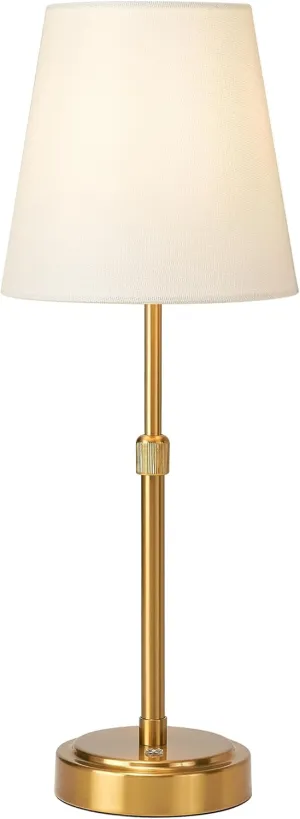 Portable Cordless LED Table Lamp, Height Adjustable Rechargeable Desk Lamp, 5200mAh Battery Operated 3-Level Brightness Dimmable Nightstand Light, Gold Wireless Lamp for Restaurant Bedside