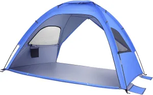 Portable Family Beach Tent Double-Door Folding Sun Shade Shelter for Camping Hiking UPF Uv Lightweight Easy to Setup Fits People Includes Storage Bags Stakes