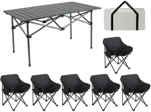 Portable Folding Camping Table & Chairs Set Lightweight Carbon Steel Roll up Top Picnic Table for BBQ Garden Hiking Fishing Portable Outdoor Gear for Outdoor Dining and Relaxation