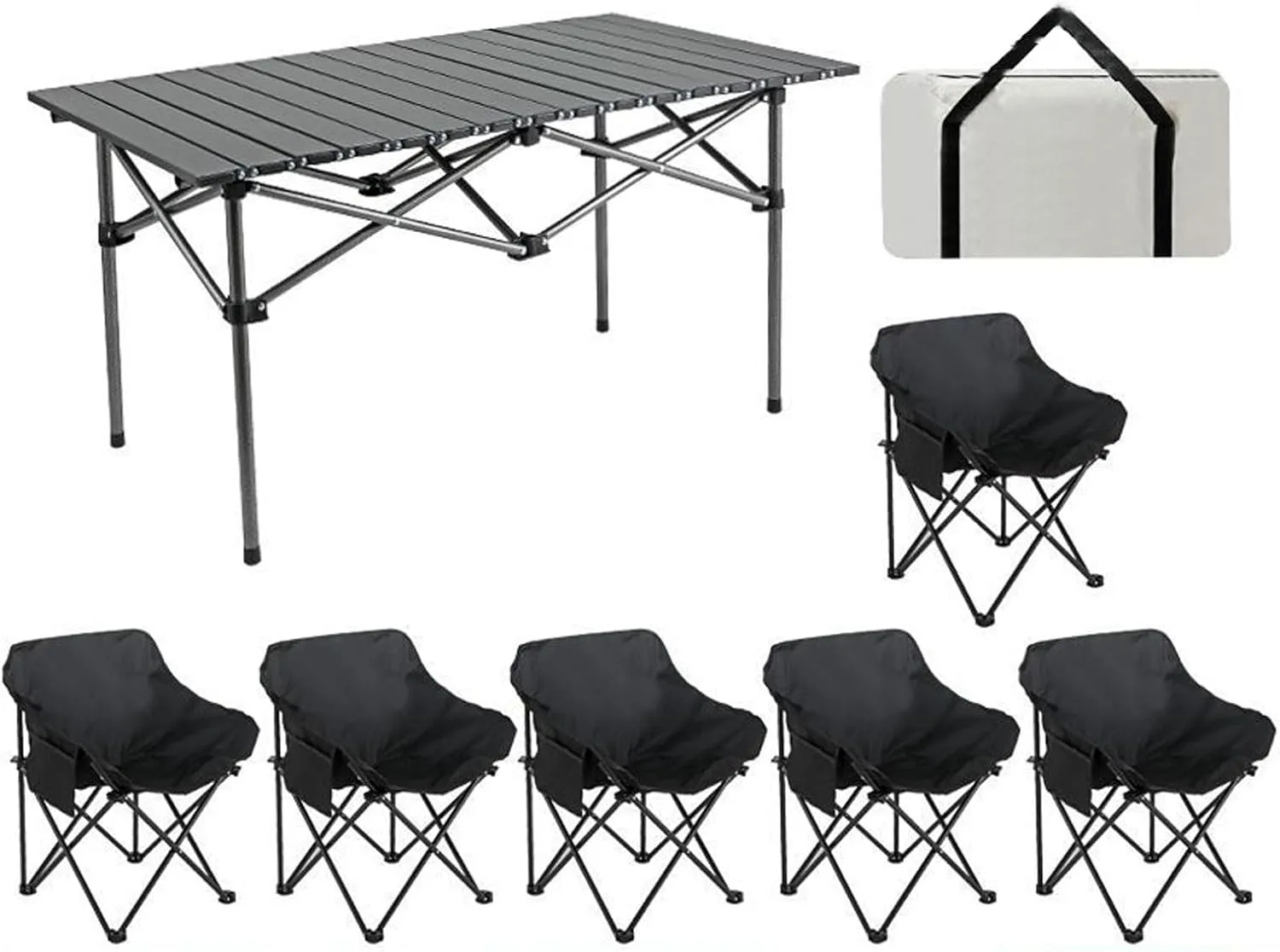 Portable Folding Camping Table & Chairs Set Lightweight Carbon Steel Roll up Top Picnic Table for BBQ Garden Hiking Fishing Portable Outdoor Gear for Outdoor Dining and Relaxation