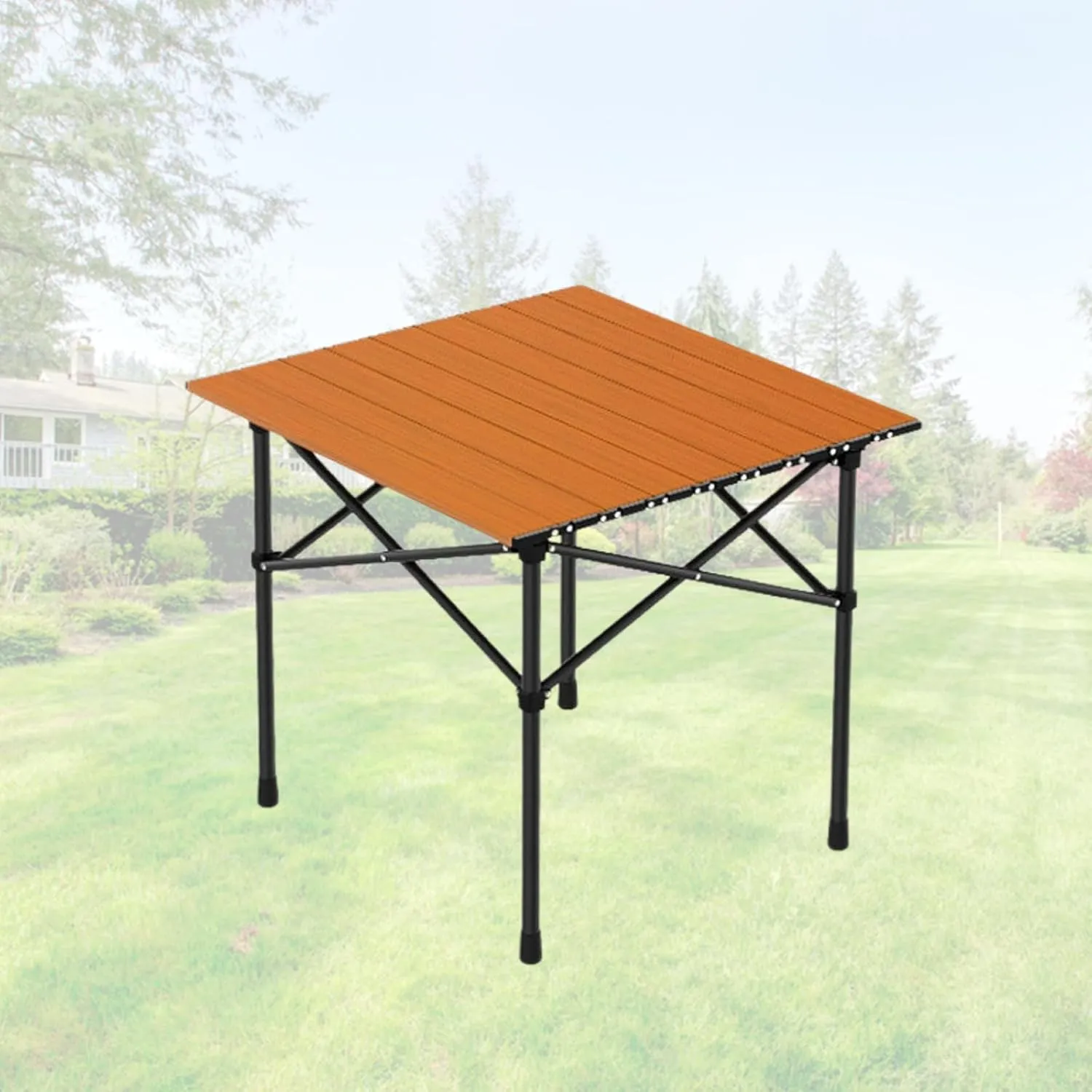 Portable Folding Camping Table, Roll-Up Aluminum Table with Carry Bag, Compact and Lightweight Design for Beach, Travel, and Outdoor Cooking Wood Color 50×53×50cm/19.7×20.9×19.7in
