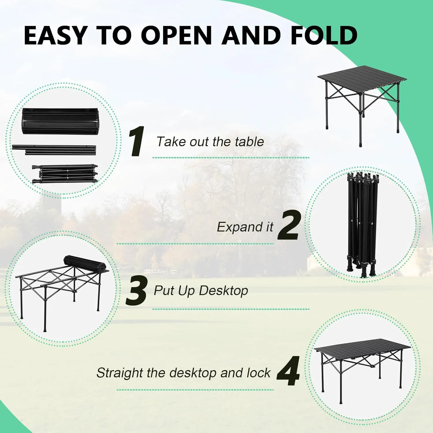 Portable Folding Camping Table, Roll-Up Aluminum Table with Carry Bag, Compact and Lightweight Design for Beach, Travel, and Outdoor Cooking Wood Color 50×53×50cm/19.7×20.9×19.7in