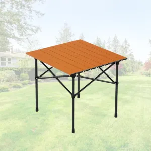 Portable Folding Camping Table, Roll-Up Aluminum Table with Carry Bag, Compact and Lightweight Design for Beach, Travel, and Outdoor Cooking Wood Color 50×53×50cm/19.7×20.9×19.7in