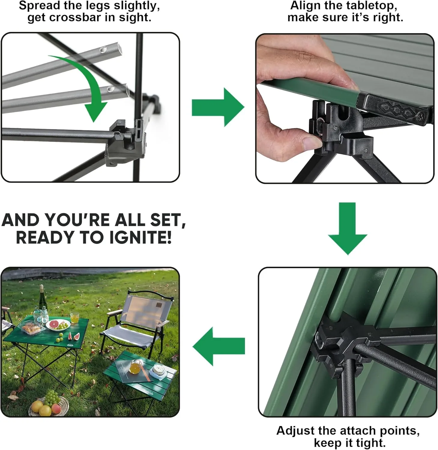 Portable Folding Camping Table, Small Compact Aluminum Beach Picnic Table, Lightweight Collapsible Outdoor Camp Tables That Folds & Rolls Up, Beach Gear Essentials Camp Accessories, Sylvan Green