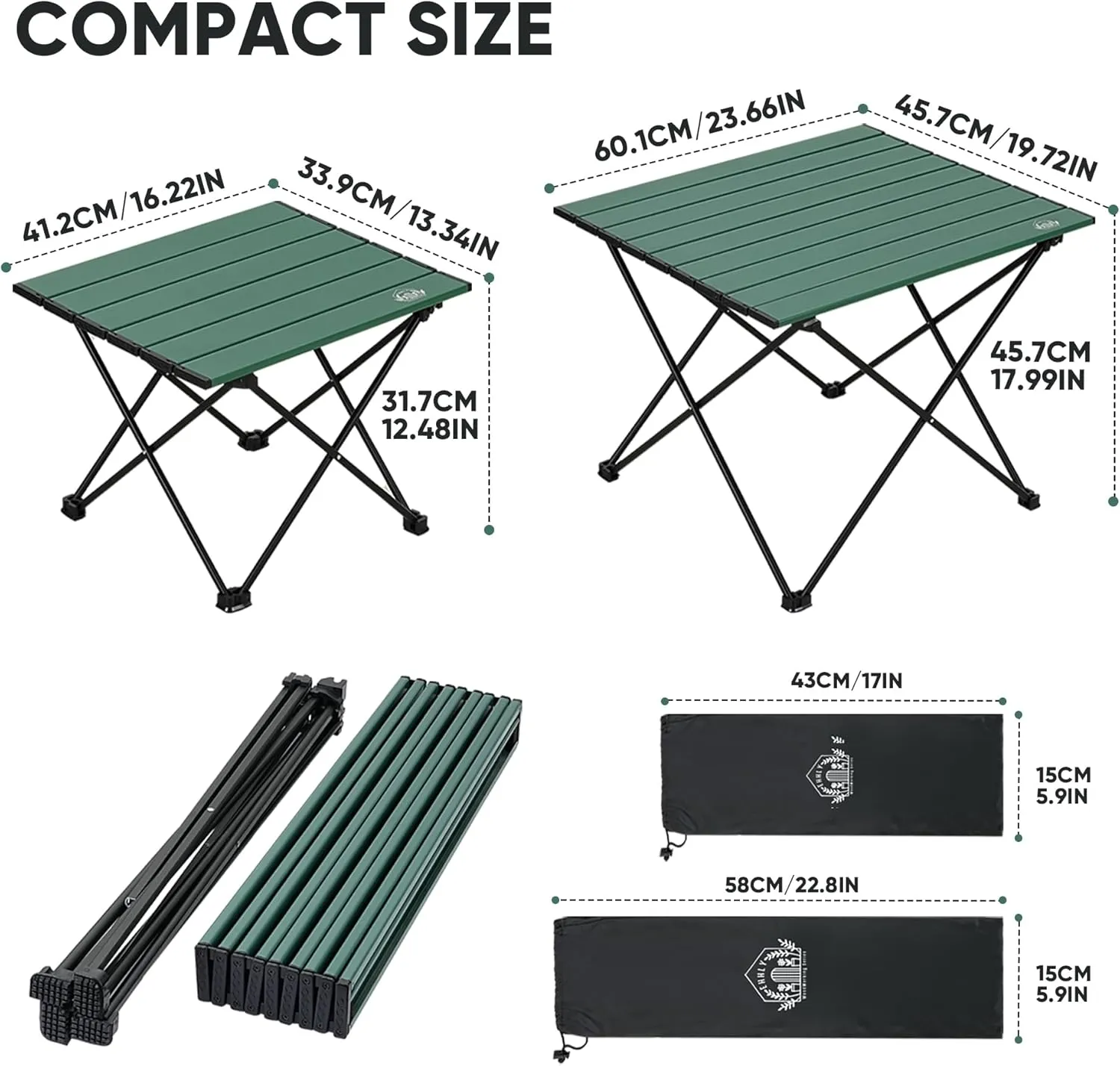Portable Folding Camping Table, Small Compact Aluminum Beach Picnic Table, Lightweight Collapsible Outdoor Camp Tables That Folds & Rolls Up, Beach Gear Essentials Camp Accessories, Sylvan Green