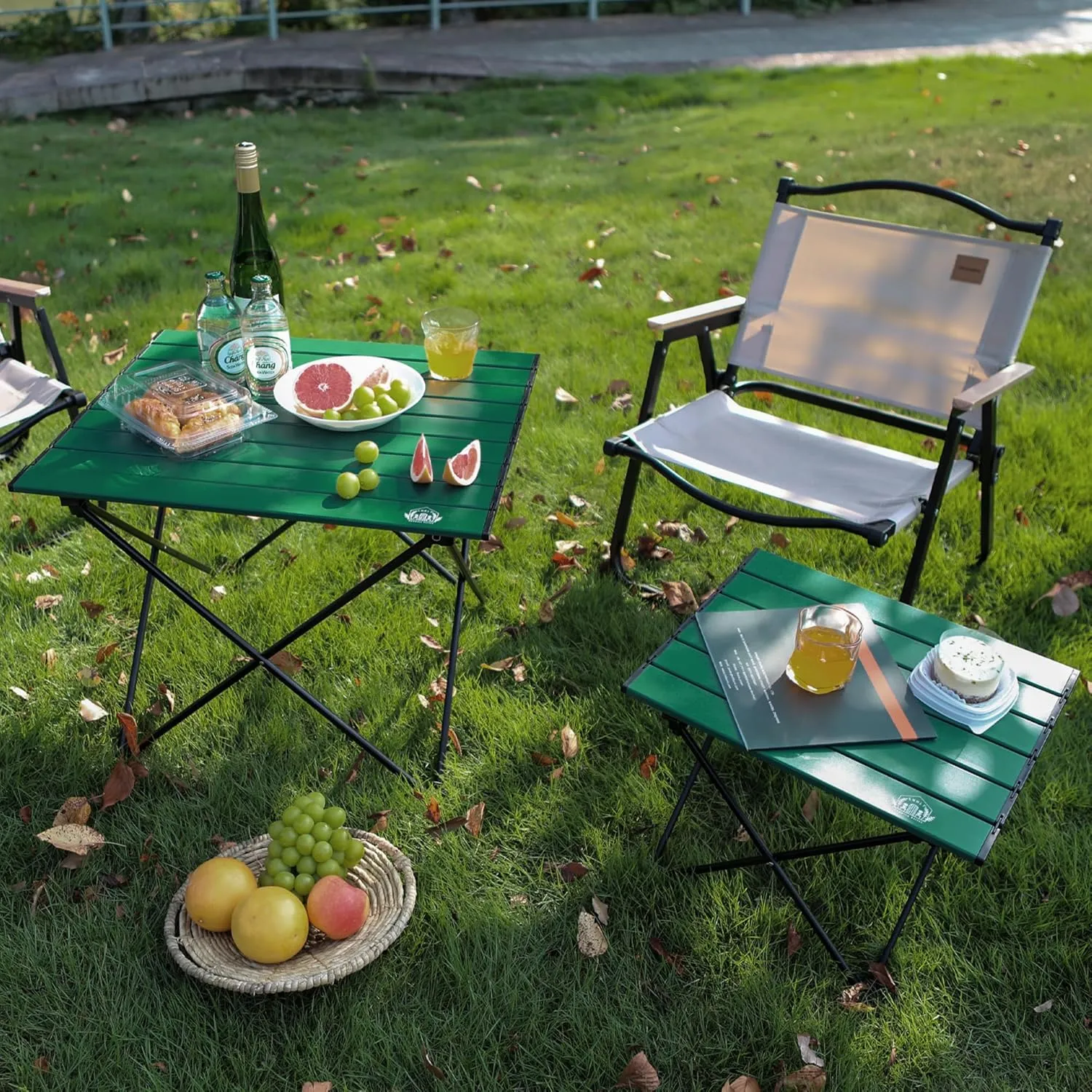 Portable Folding Camping Table, Small Compact Aluminum Beach Picnic Table, Lightweight Collapsible Outdoor Camp Tables That Folds & Rolls Up, Beach Gear Essentials Camp Accessories, Sylvan Green