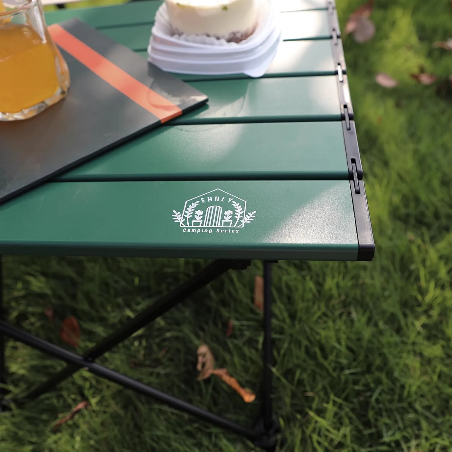 Portable Folding Camping Table, Small Compact Aluminum Beach Picnic Table, Lightweight Collapsible Outdoor Camp Tables That Folds & Rolls Up, Beach Gear Essentials Camp Accessories, Sylvan Green