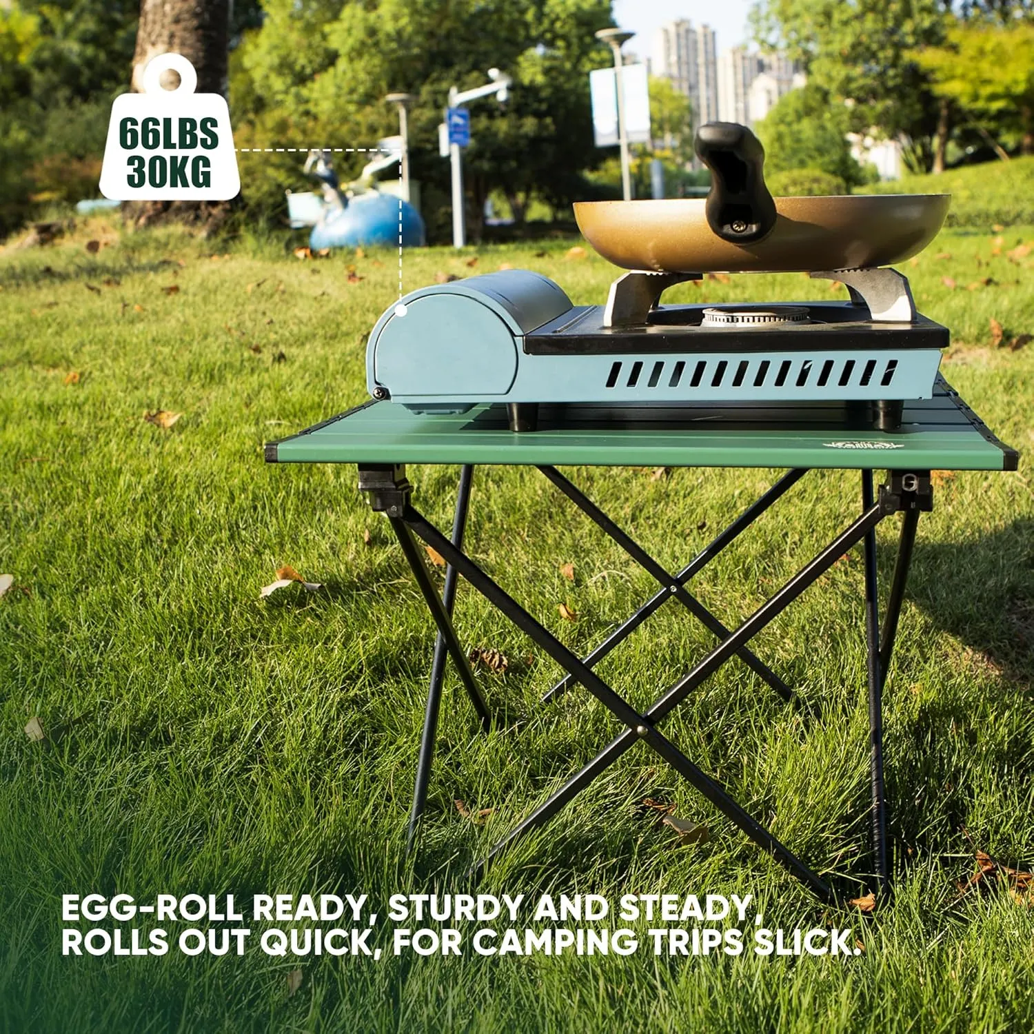 Portable Folding Camping Table, Small Compact Aluminum Beach Picnic Table, Lightweight Collapsible Outdoor Camp Tables That Folds & Rolls Up, Beach Gear Essentials Camp Accessories, Sylvan Green