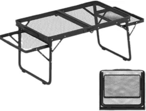 Portable Folding Camping Table with 2 Wing Panels– Lightweight Aluminum Grill Table with Adjustable Height for BBQ, Picnic, Outdoor Activities,Black