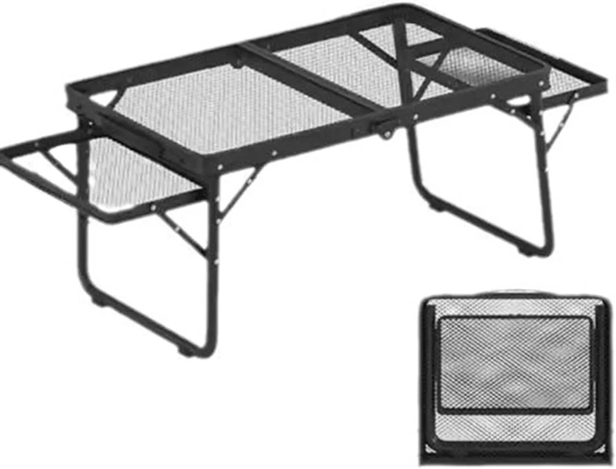 Portable Folding Camping Table with 2 Wing Panels– Lightweight Aluminum Grill Table with Adjustable Height for BBQ, Picnic, Outdoor Activities,Black