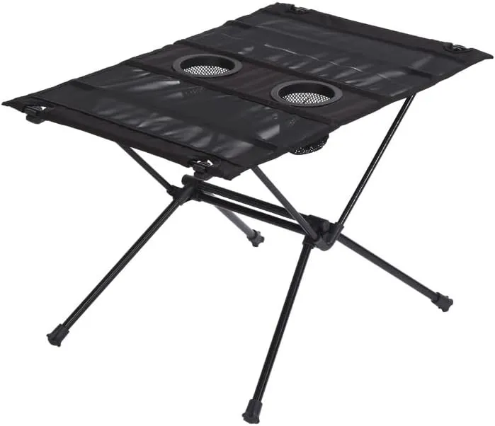 Portable Folding Camping Table with Cup Holders, Lightweight, Black Fishing Folding Table