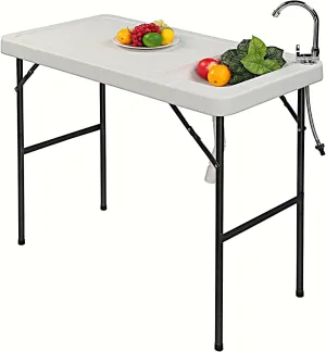 Portable Folding Camping Table with Faucet and Drain, 45 x 23 inches