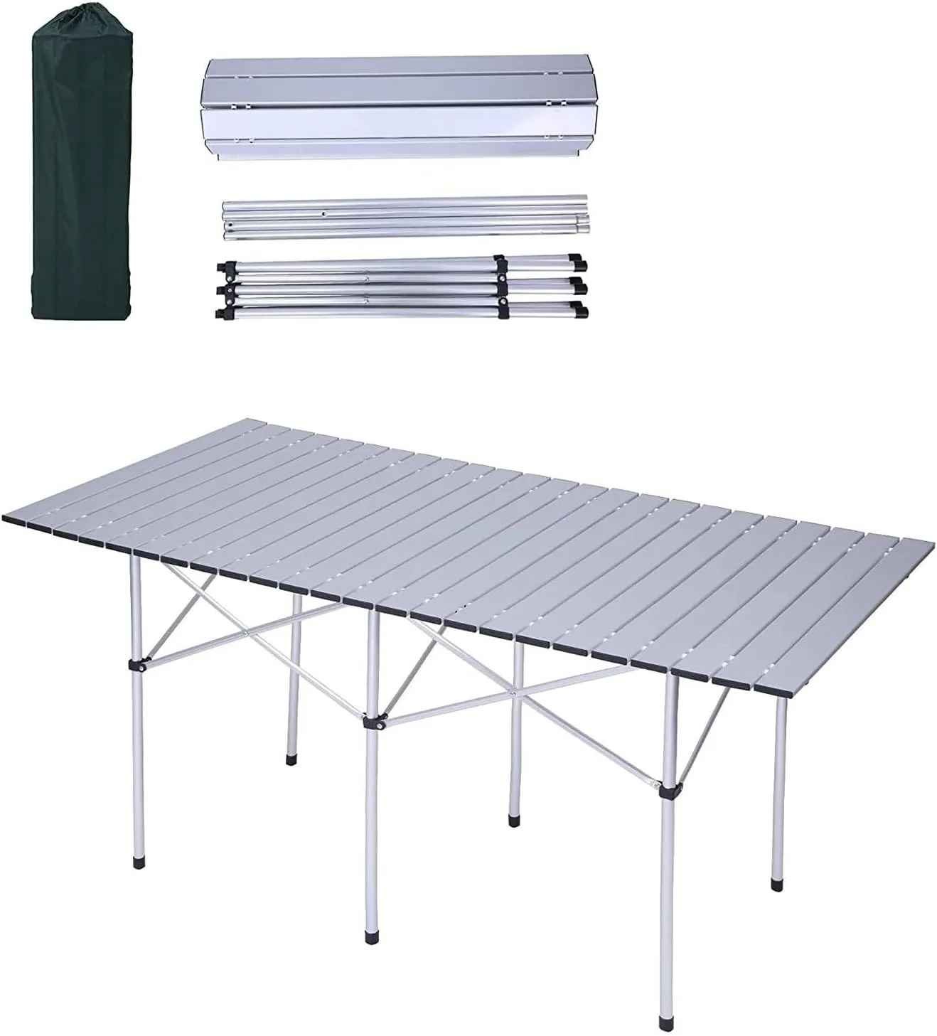 Portable Folding Lightweight Aluminum Camping Picnic Table for 4 6, Compact Roll Top Table with Carry Bag