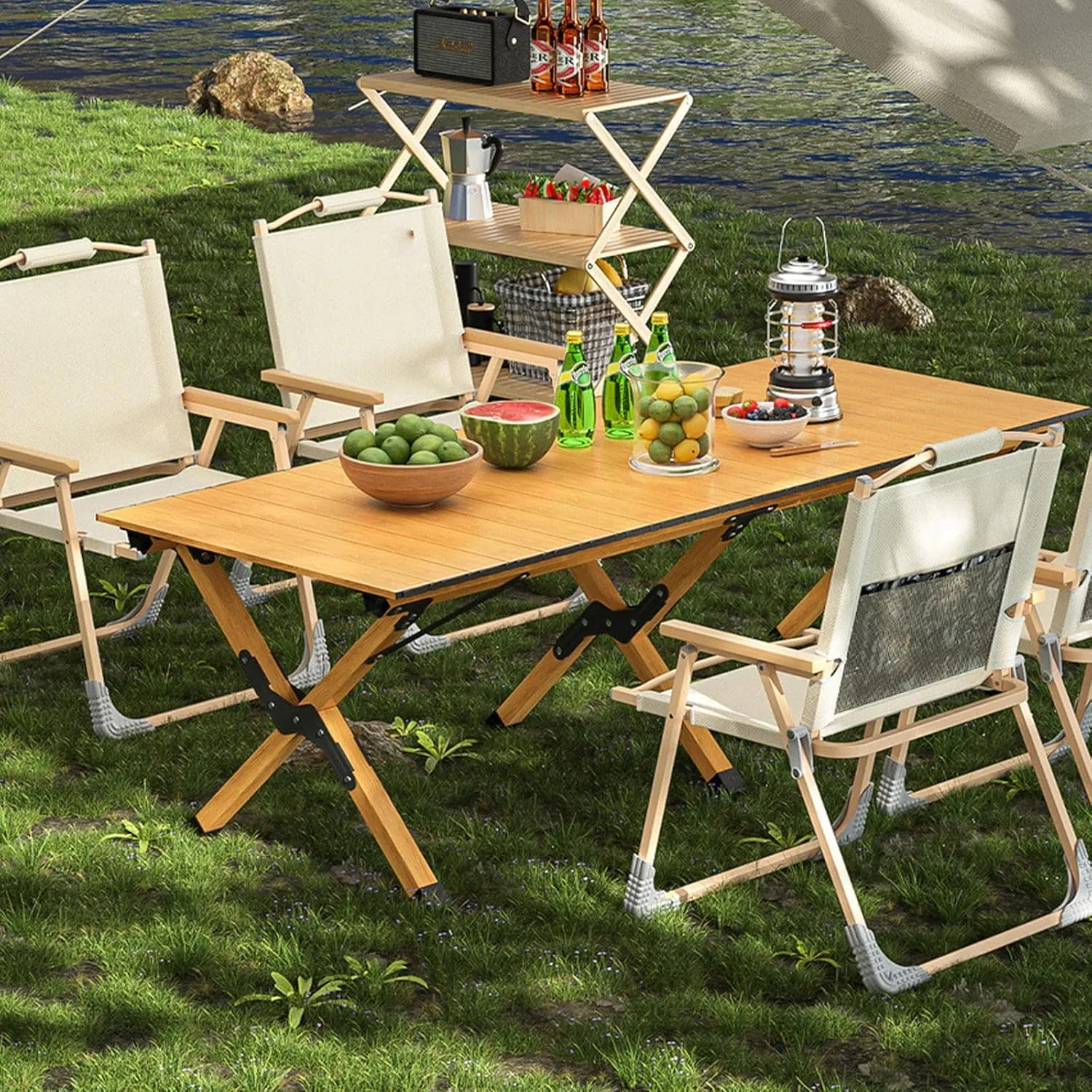 Portable Folding Picnic Table Set with Aluminum Roll up Backpacking Table Set of 3 Lightweight Camping Table for Indoor Outdoor Use