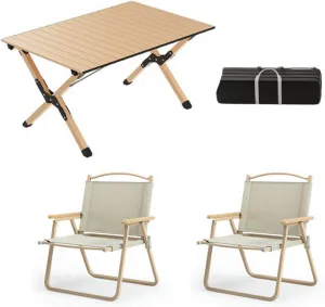Portable Folding Picnic Table Set with Aluminum Roll up Backpacking Table Set of 3 Lightweight Camping Table for Indoor Outdoor Use