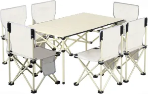 Portable Folding Table and airs, Aluminum Alloy Roll-up Table Top Folding Camping Table Lightweight Collapsible Picnic air for Outdoor Garden BBQ