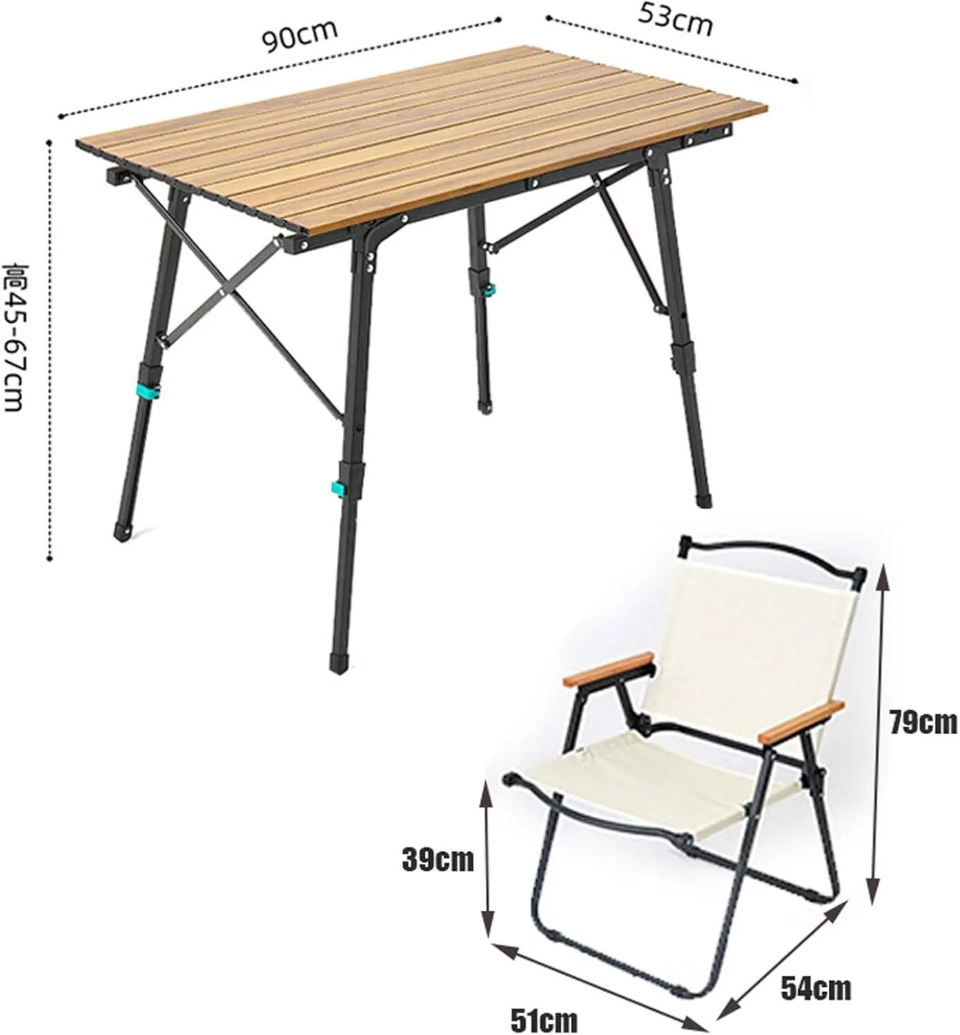 Portable Folding Table Camping Chair Set, Foldable Camping Table Height Adjustable Camp Table Ultralight Outdoor Table Chairs with Bag for Picnic Fishing Backyard