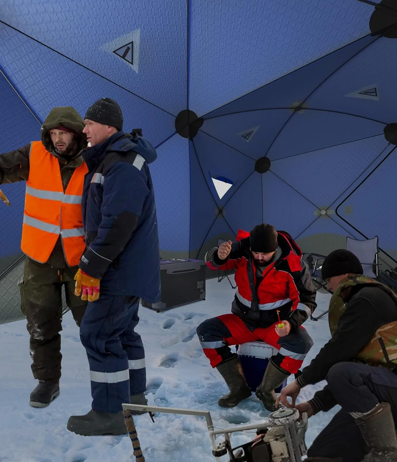 Portable Ice Fishing Shelter - Spacious 3 to 4-Person Pop-Up Ice Fishing Tent - Durable and Weather Resistant Winter Fishing Shelter - Lightweight and Easy to Set Up - Red/Blue