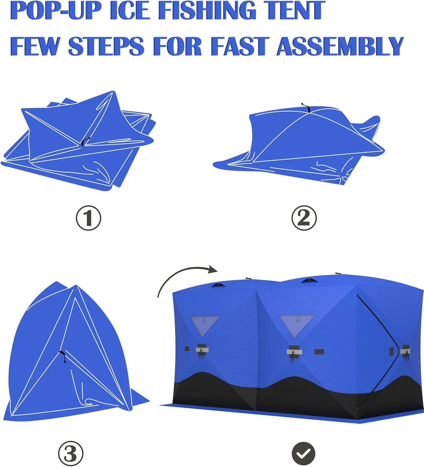 Portable Ice Fishing Shelter - Spacious 3 to 4-Person Pop-Up Ice Fishing Tent - Durable and Weather Resistant Winter Fishing Shelter - Lightweight and Easy to Set Up - Red/Blue