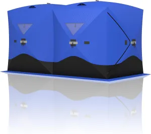 Portable Ice Fishing Shelter - Spacious 3 to 4-Person Pop-Up Ice Fishing Tent - Durable and Weather Resistant Winter Fishing Shelter - Lightweight and Easy to Set Up - Red/Blue