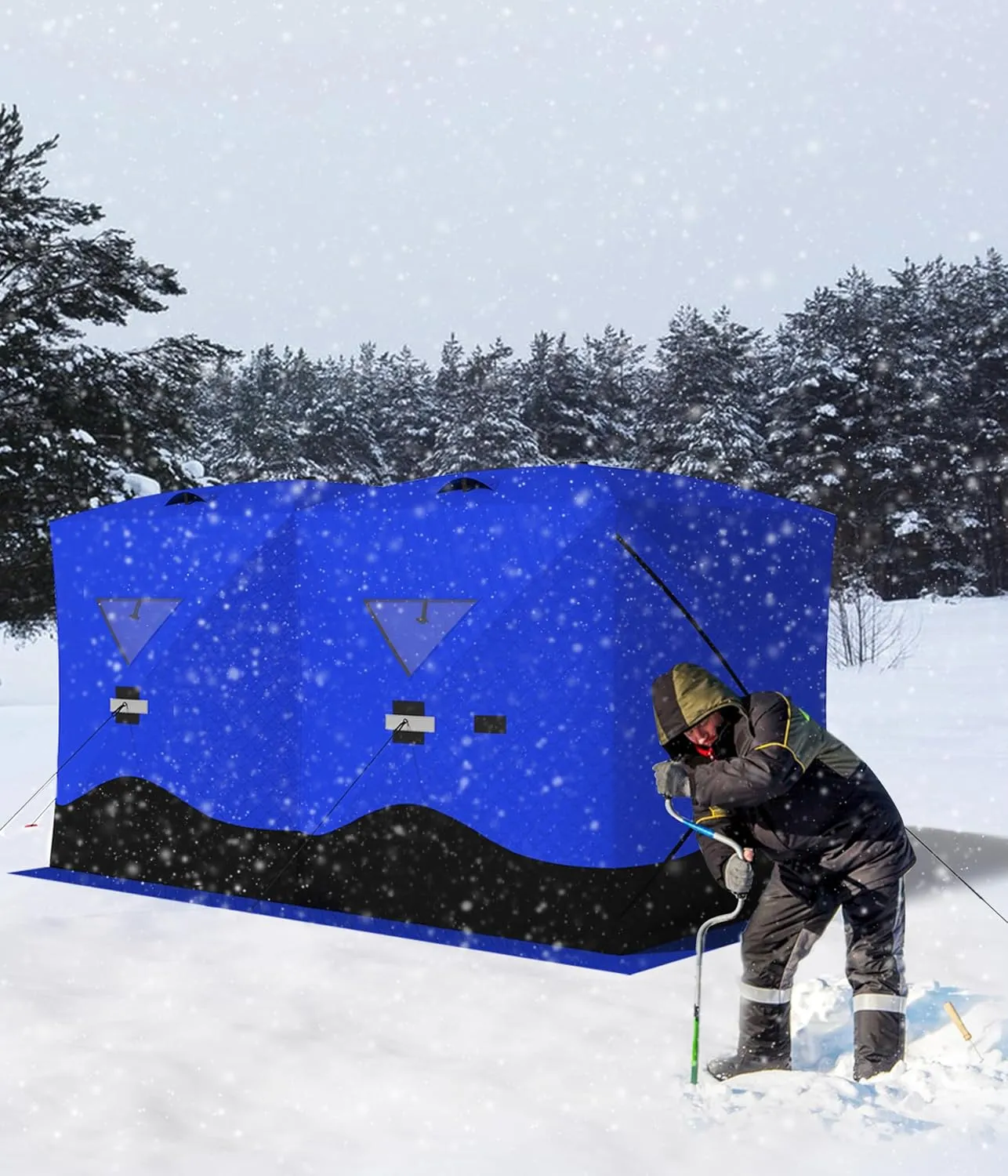 Portable Ice Fishing Shelter - Spacious 3 to 4-Person Pop-Up Ice Fishing Tent - Durable and Weather Resistant Winter Fishing Shelter - Lightweight and Easy to Set Up - Red/Blue