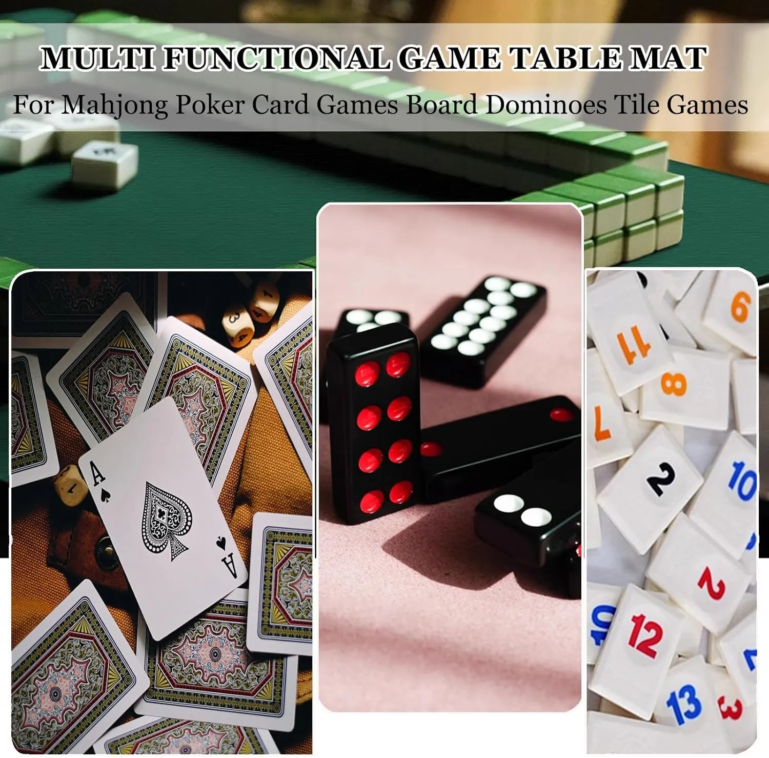 Portable Mahjong Table Mat with Travel Bag and 3 Dice, Anti Slip Noise Reduction Square Table Cover, Thickened Wear Resistant Gaming Mat(Blue,55.12x55.12 in)