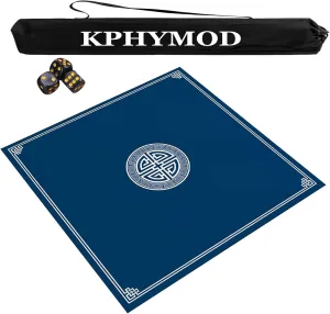 Portable Mahjong Table Mat with Travel Bag and 3 Dice, Anti Slip Noise Reduction Square Table Cover, Thickened Wear Resistant Gaming Mat(Blue,55.12x55.12 in)