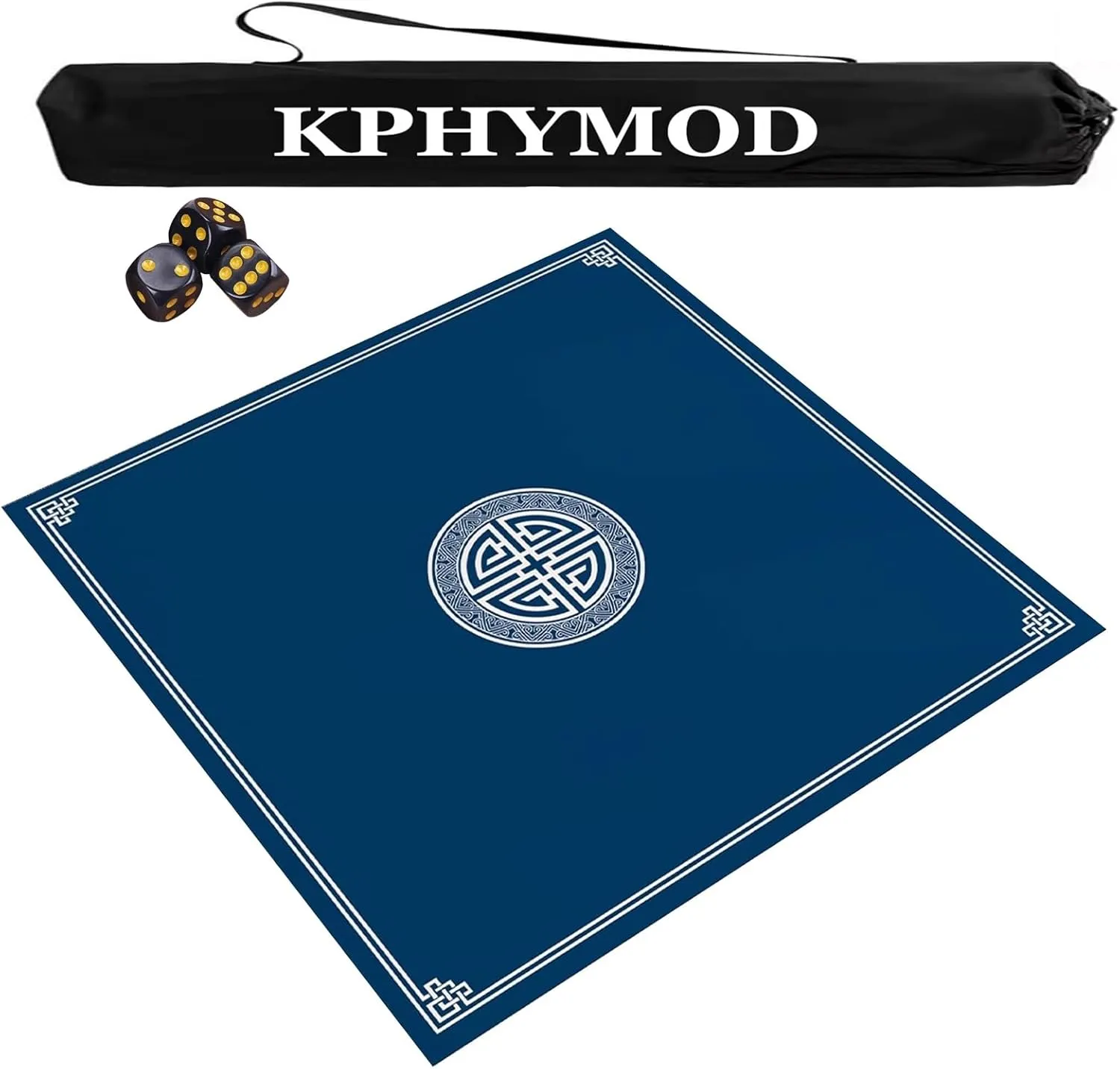 Portable Mahjong Table Mat with Travel Bag and 3 Dice, Anti Slip Noise Reduction Square Table Cover, Thickened Wear Resistant Gaming Mat(Blue,55.12x55.12 in)