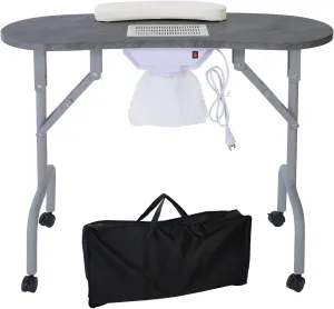 Portable Manicure Table Foldable Nail Desk with Dust Collector Professional Nail Tech Table for Technician Spa Salon Workstation, Client Wrist Pad Carry Bag 4 Lockable Wheels, 36-Inch, Black