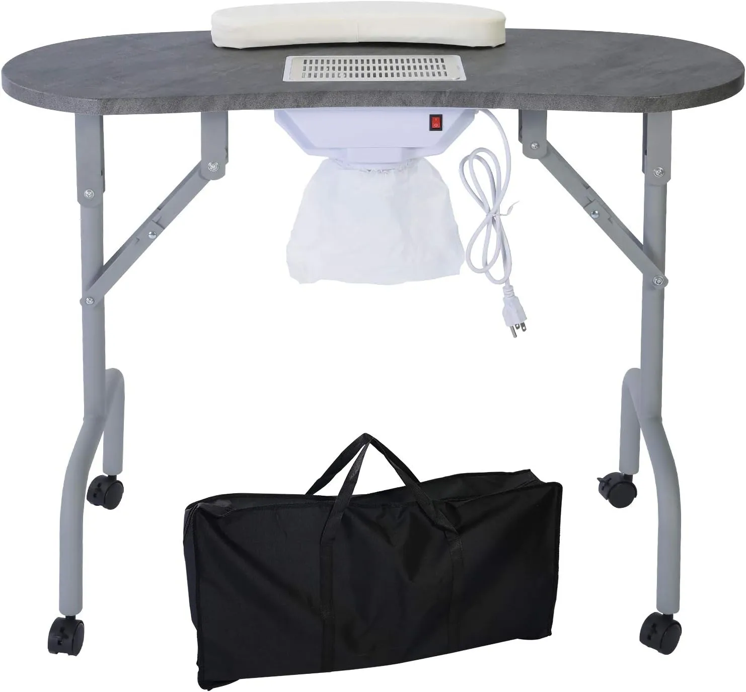Portable Manicure Table Foldable Nail Desk with Dust Collector Professional Nail Tech Table for Technician Spa Salon Workstation, Client Wrist Pad Carry Bag 4 Lockable Wheels, 36-Inch, Black