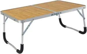 Portable Outdoor Folding Table, Ultralight Bamboo Camping Table with Adjustable Legs, Aluminum Alloy Frame, Stable Durable for Picnic, BBQ, Garden, Outdoor Dining