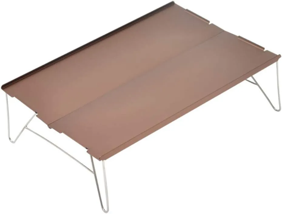 Portable Outdoor Hiking Folding Table, Aluminium Alloy Barbecue Picnic Dining Table, Durable Smooth Surface Camping Table-Brown
