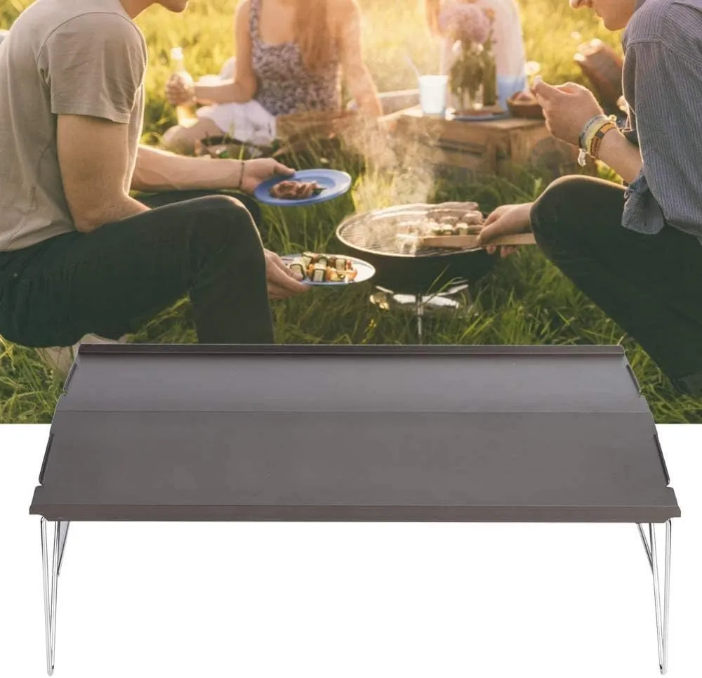 Portable Outdoor Hiking Folding Table, Aluminium Alloy Barbecue Picnic Dining Table, Durable Smooth Surface Camping Table-Brown