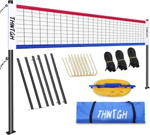 Portable Outdoor Volleyball Net Set with Adjustable Height Aluminum Poles, Volleyball Net for Backyard, Anti-Sag Design, Portable Volleyball Net for Backyard,Grass and Beach