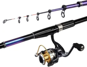 Portable Telescopic Fishing Rod Reel Combos Carbon Fiber Spinning Fishing ploe and Spinning Reel Car Hiking Backpacking Travel Gear