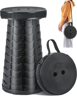 Portable Telescoping Stool, Camping Retractable Folding Stool with Carry Strap, Adjustable Height Plastic Stools for Camping Fishing Hiking BBQ Outdoor (Black)